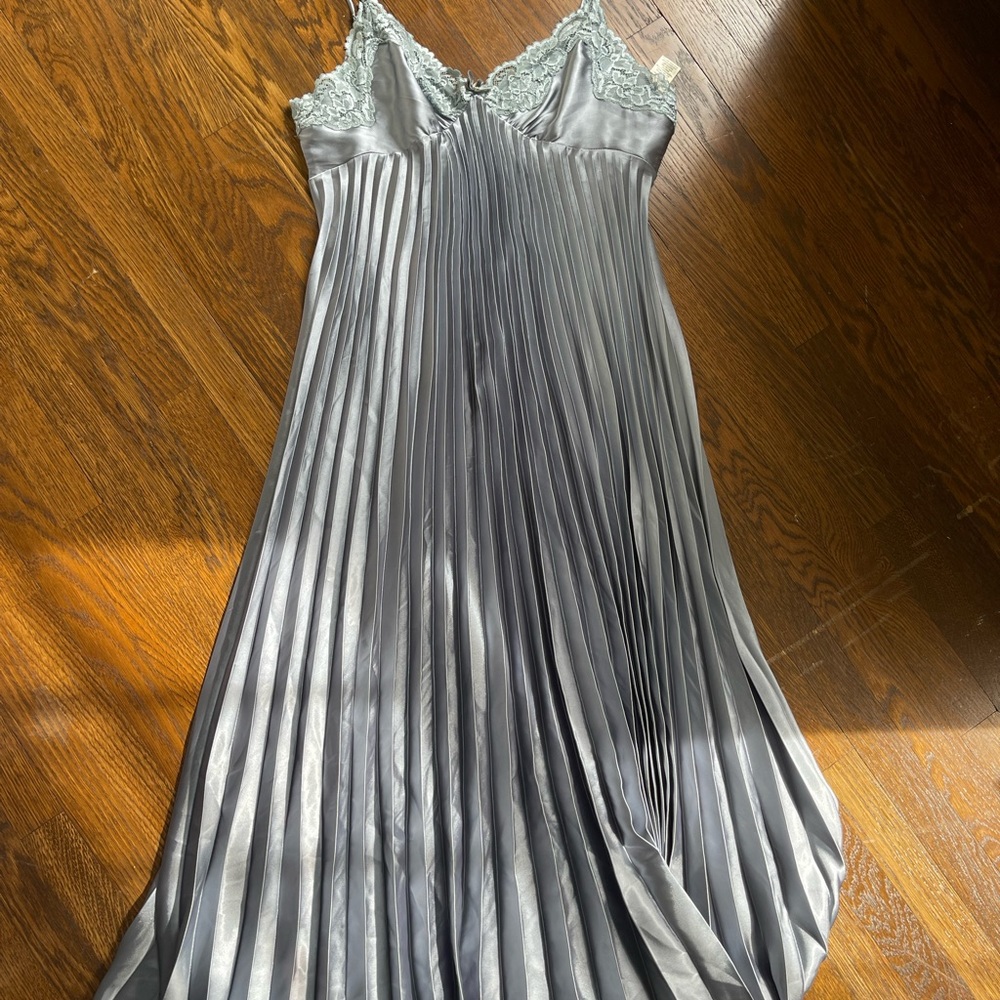Pleated Maxi Silver Blue Dress